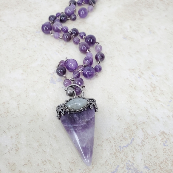 Genuine Amethyst Moon Pendant Necklace - Picture 8 of 8